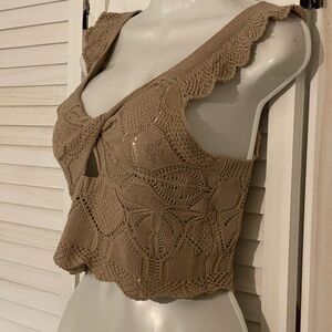 SHEIN Brown Tan Crop Tank Top with Cut Out Tie Front